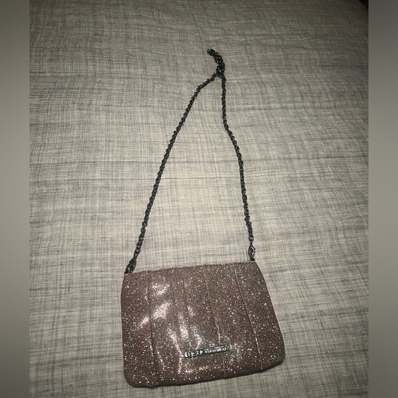 BCBGeneration Pink rose gold sparkle glitter shoulder purse with chain NWOT - Picture 9 of 11